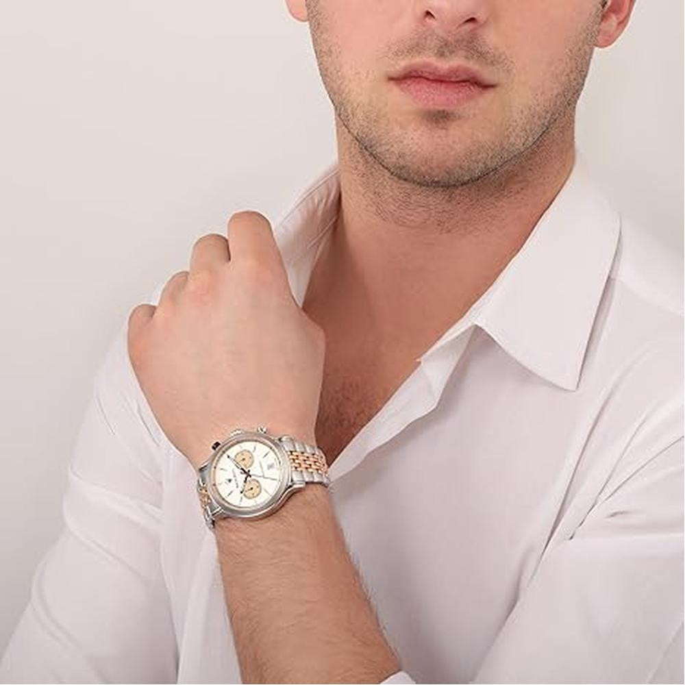 Maserati Legend Chronograph Ivory Dial Two‑Tone Silver And Rose‑Gold Bracelet Mens Watch With Date and Stopwatch - R8873638002 - Image 4